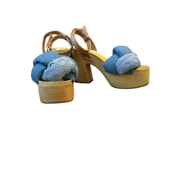 Sam & Libby Cassandra Denim Indigo Blue and Tan Platform Sandals Size: 8… - Picture 4 of 8